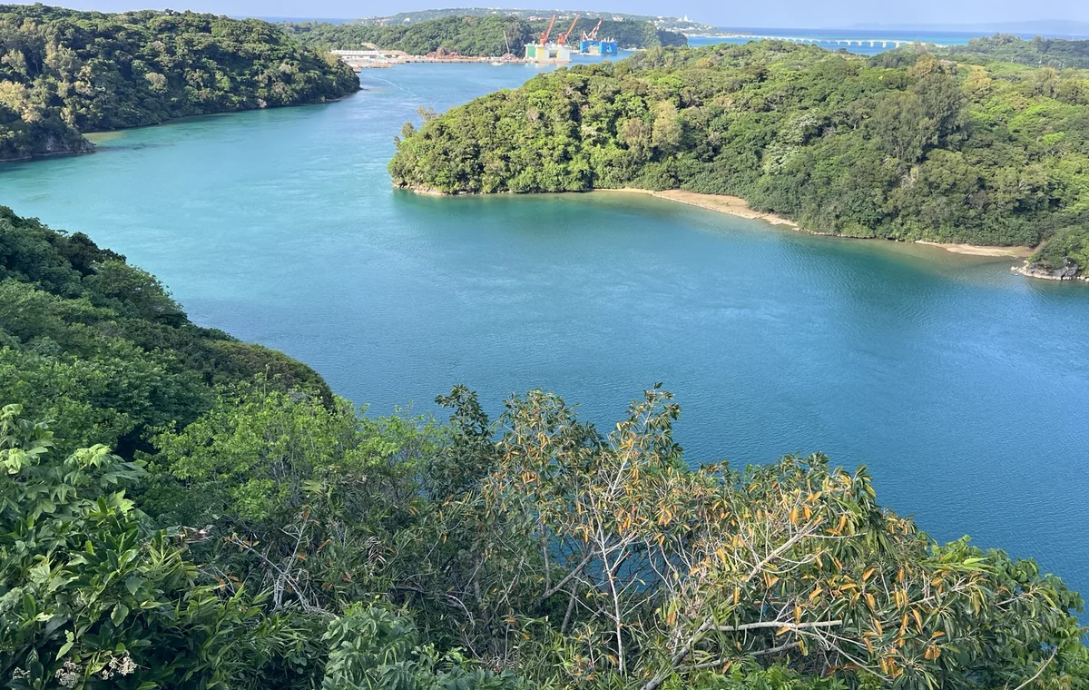 Quiet Okinawan bay and green landscape