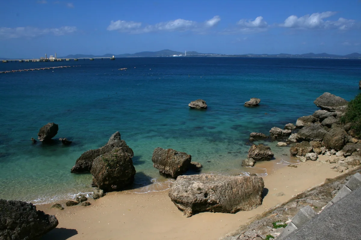Quiet island road and shoreline on Okinawa’s east coast