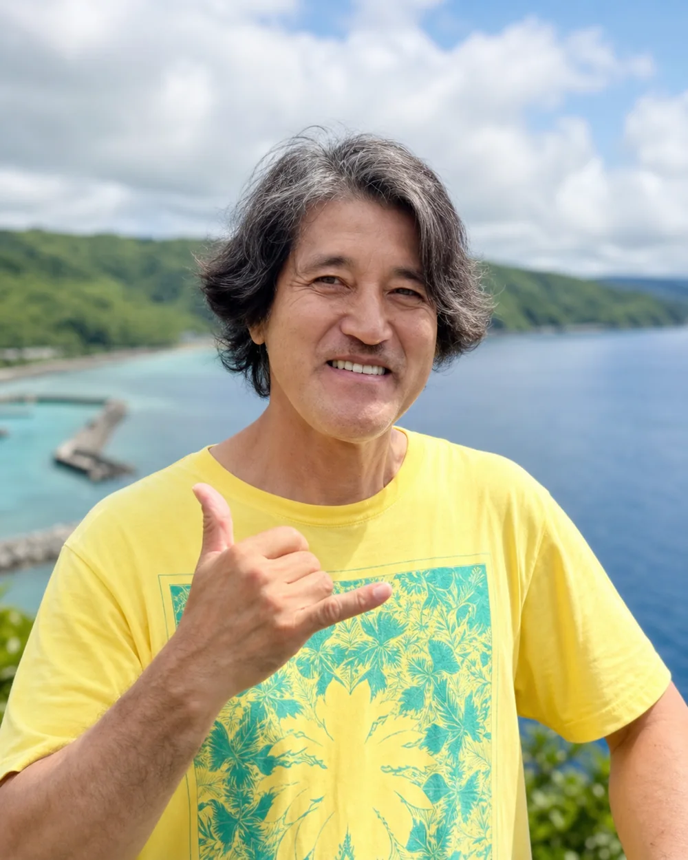 Kenji, YOF Personal Local Host for ocean activities, overlooking the Okinawa sea