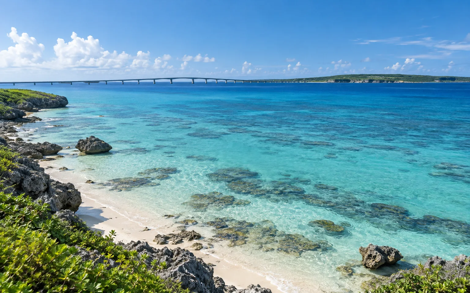 The luminous turquoise shallows and long bridge of Miyakojima
