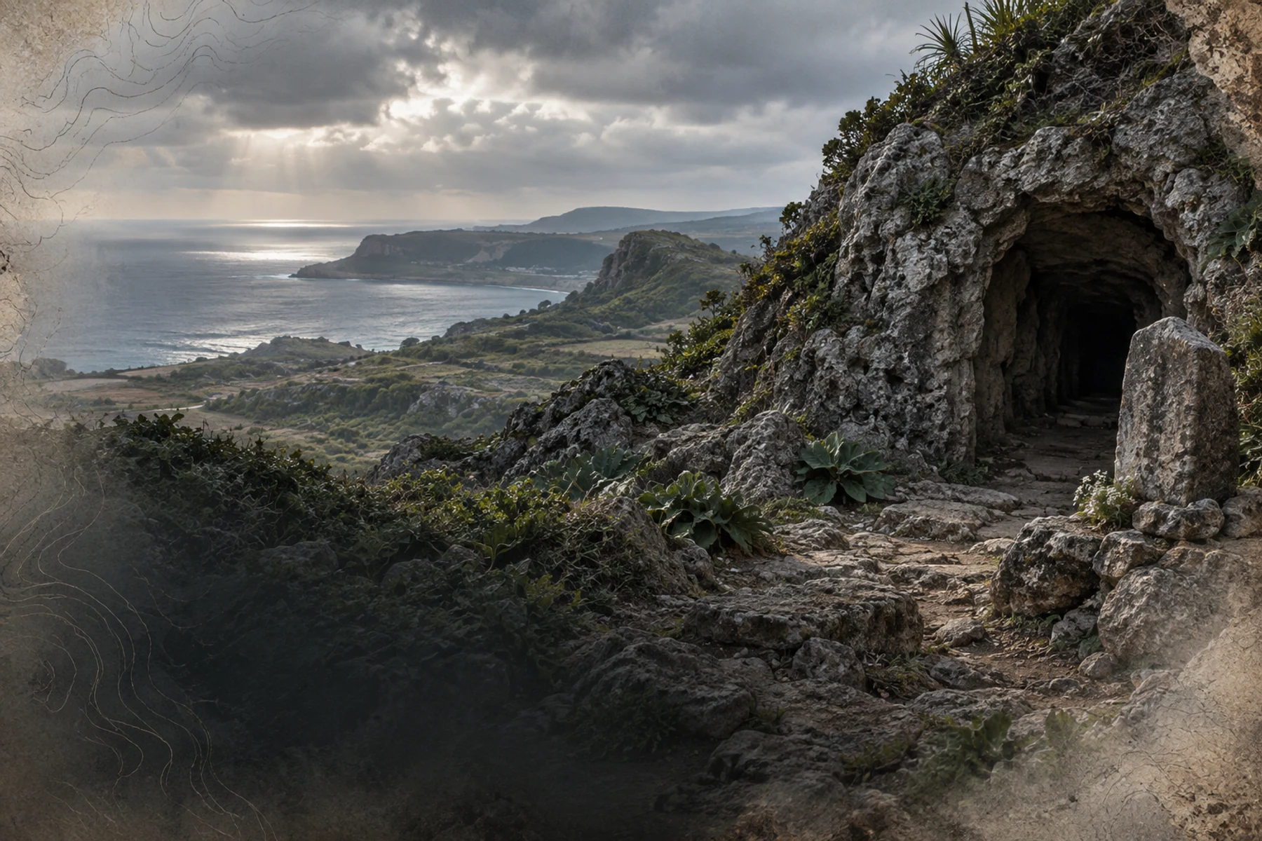Reflective Okinawan battlefield landscape and memorial terrain